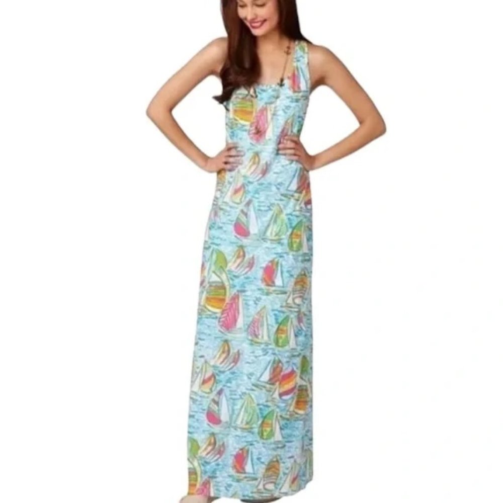 Lilly Pulitzer Treena You Gotta Regatta Sailboat Tunic Maxi Slip Dress - S